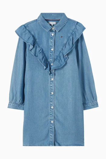 Ruffle Relaxed Shirt Dress in Denim