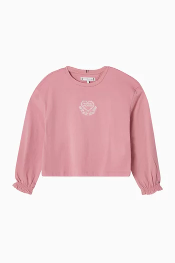 Embroidered Heart Long-sleeve T-shirt in Cotton