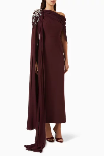 فستان بكتف مكشوف بدرابيه