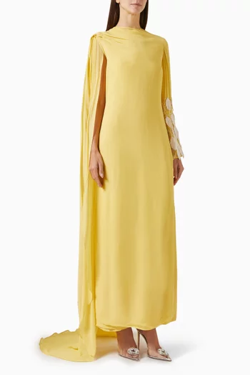 فستان طويل بكم مطرز جورجيت