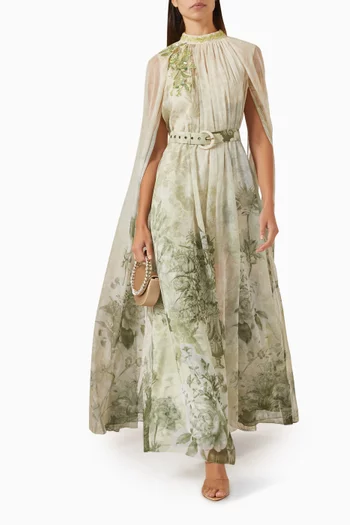 Lunara Belted Cape Dress in Chiffon