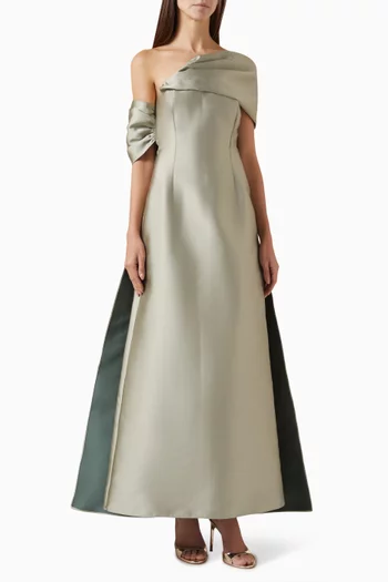 Cape-detail Maxi Dress in Taffeta