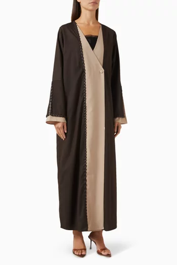 Leather Woven Abaya in Gabardine