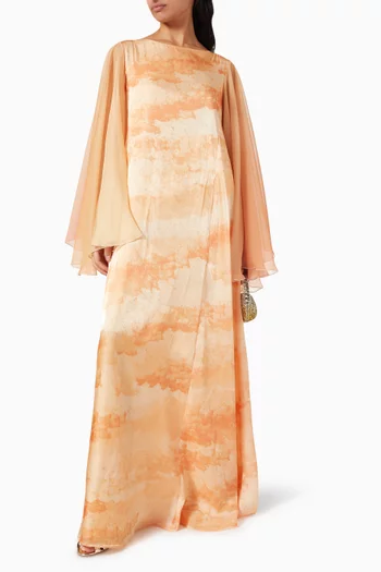 Printed Kaftan in Silk & Chiffon