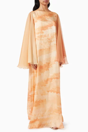 Printed Kaftan in Silk & Chiffon