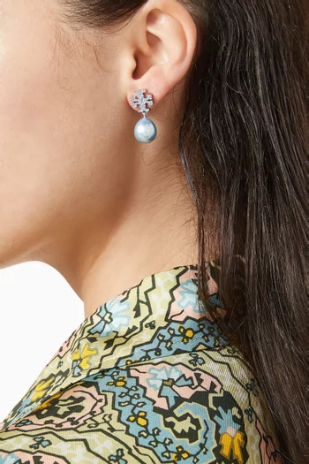 أقراط كيرا متدلية بلؤلؤ وأحجار بافيه نحاس مطلي بفضة