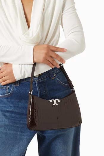 Eleanor Slim Shoulder Bag in Croc-embossed Leather