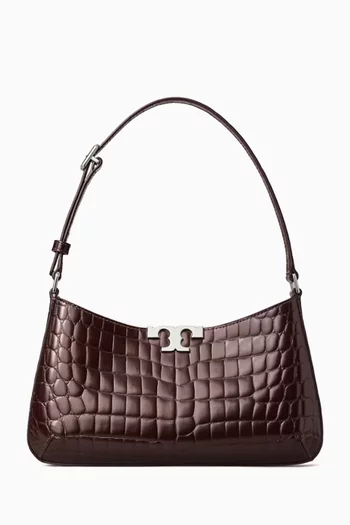 Eleanor Slim Shoulder Bag in Croc-embossed Leather