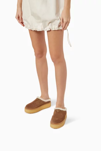 Shearling-trimmed Slippers in Suede