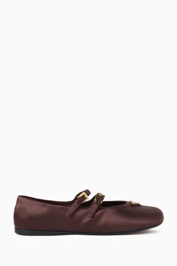Triangle Logo Ballet Flats in Satin