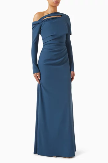 فستان سهرة بقصة حورية البحر وطيات وفتحة