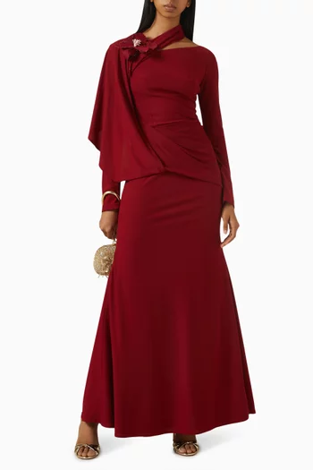 Floral-embellished Drape Dress