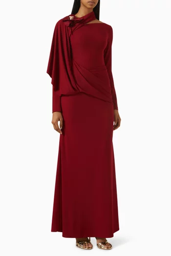 Floral-embellished Drape Dress