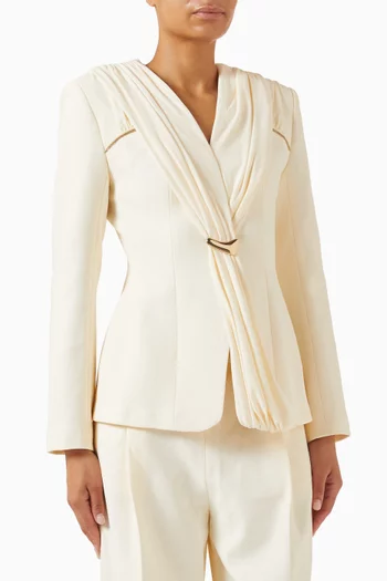 Asymmetric Pleated Buckle Blazer