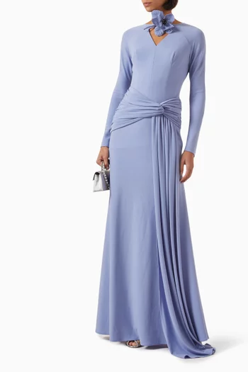 Floral-embellished Drape Dress