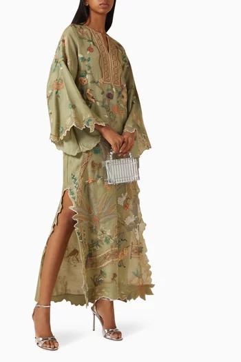 Floral-embroidered Kaftan