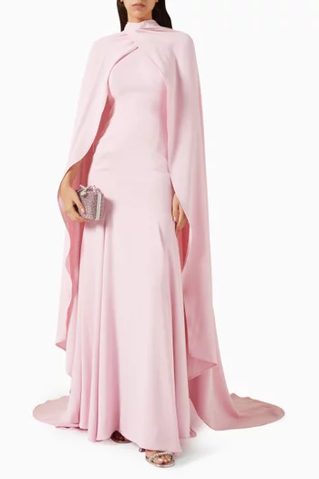 Clara Couture Caped Gown in Crepe