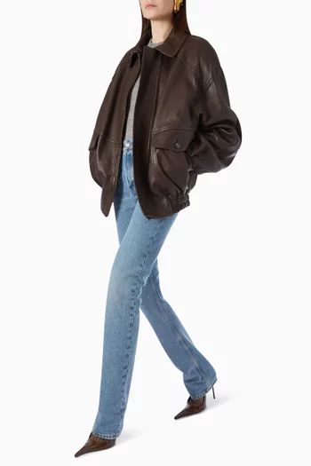 Oversized Bomber Jacket in Bubbled Lambskin