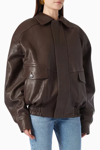 Oversized Bomber Jacket in Bubbled Lambskin