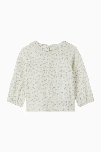 Printed Blouse & Dungarees Set