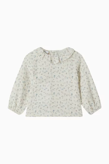 Printed Blouse & Dungarees Set