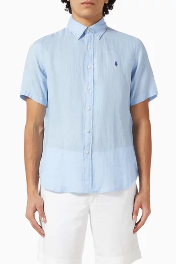 Pony-embroidered Shirt in Linen