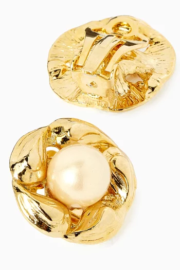 1980s Vintage Floral Pearl Clip-on Earrings