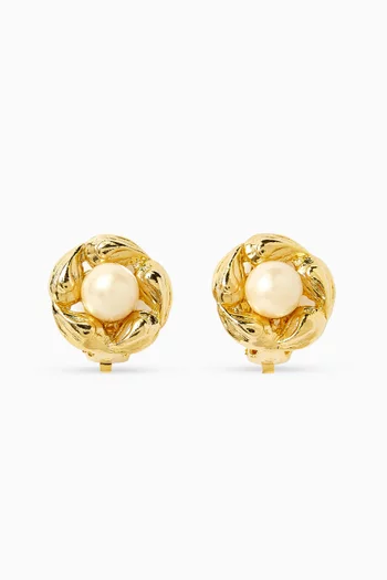 1980s Vintage Floral Pearl Clip-on Earrings