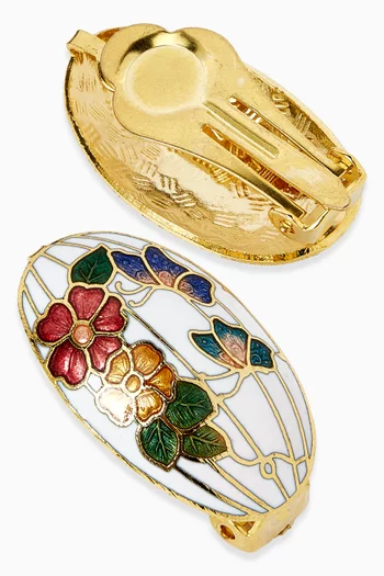 1980s Vintage Cloisonné Demi Hoop Clip-On Earrings