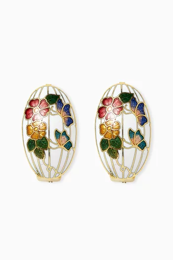 1980s Vintage Cloisonné Demi Hoop Clip-On Earrings