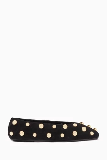 Studded Ballerina Pumps in Suede