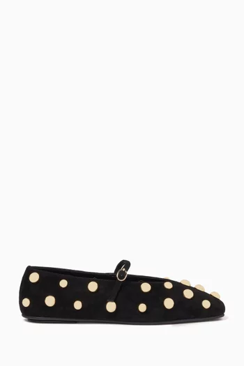 Studded Ballerina Pumps in Suede