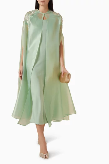 Embellished Cape & Dress Set in Organza