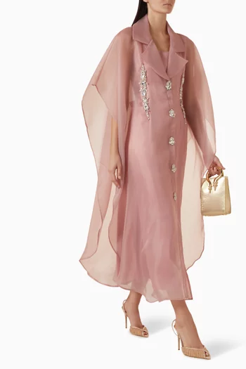 Crystal-embellished Cape & Dress Set in Organza