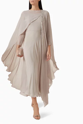 Embellished Cape-style Dress in Chiffon
