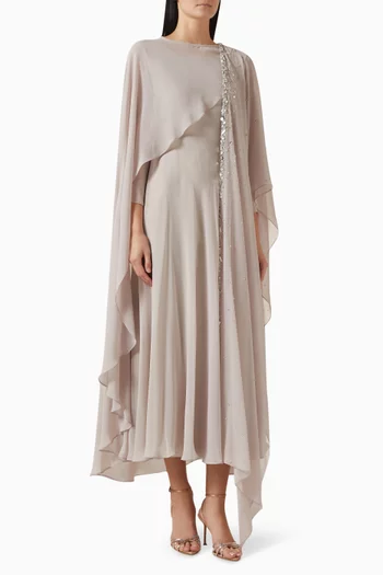 Embellished Cape-style Dress in Chiffon
