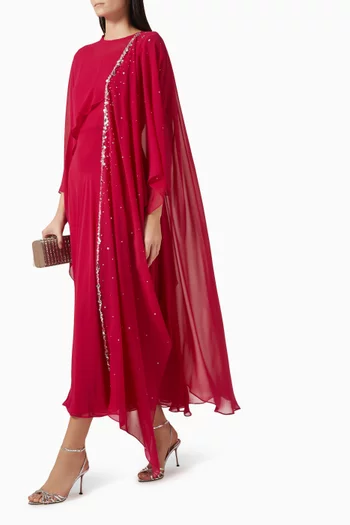 Embellished Cape-style Dress in Chiffon