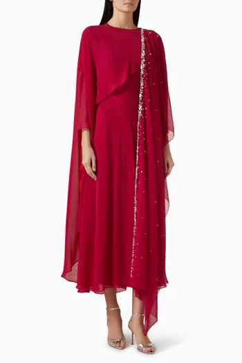 Embellished Cape-style Dress in Chiffon