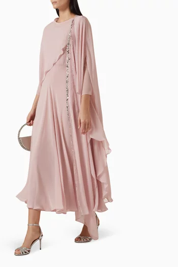 Embellished Cape-style Dress in Chiffon