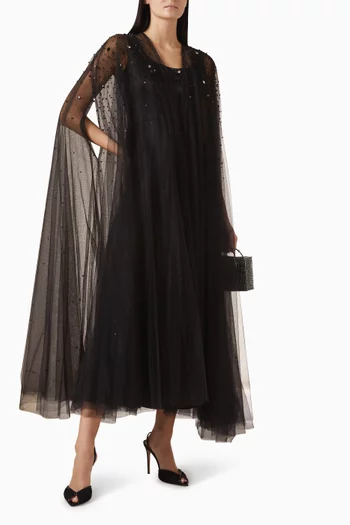 Embellished Cape & Dress Set in Tulle & Satin