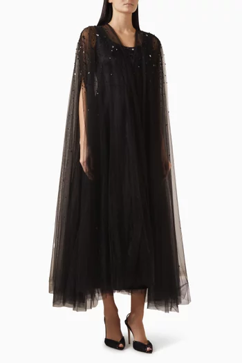 Embellished Cape & Dress Set in Tulle & Satin