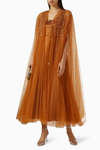Embellished Cape & Dress Set in Tulle & Satin