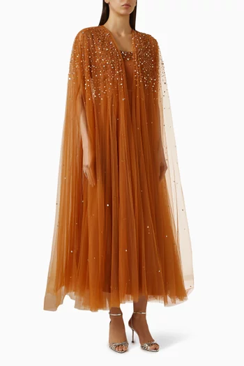 Embellished Cape & Dress Set in Tulle & Satin
