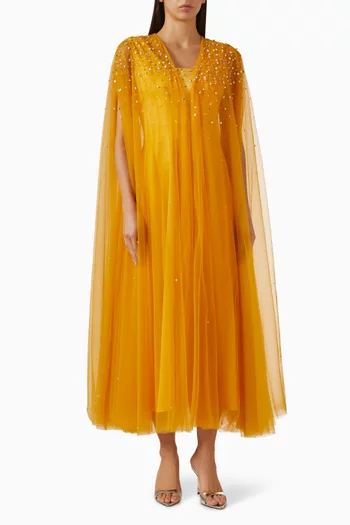 Embellished Cape & Dress Set in Tulle & Satin
