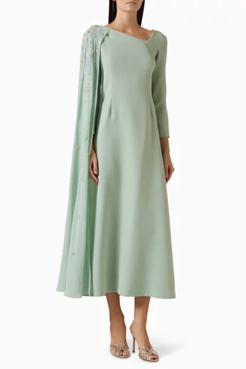 Embellished Cape-sleeve Dress in Chiffon