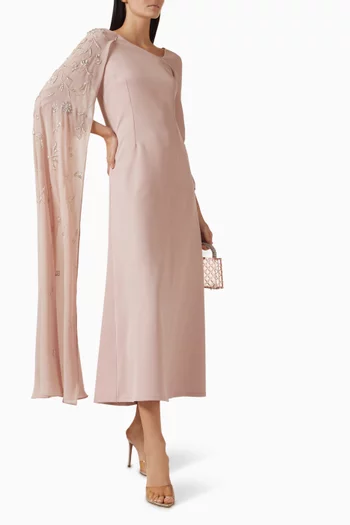 فستان بكم بنمط كاب ومطرز بالكريستال شيفون