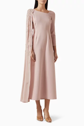 فستان بكم بنمط كاب ومطرز بالكريستال شيفون