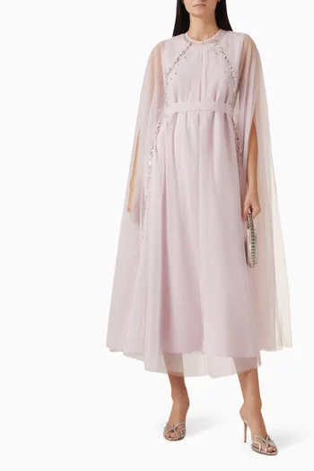 Embellished Cape & Dress Set in Tulle & Satin