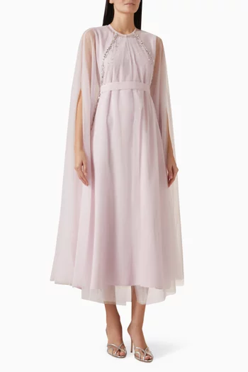 Embellished Cape & Dress Set in Tulle & Satin