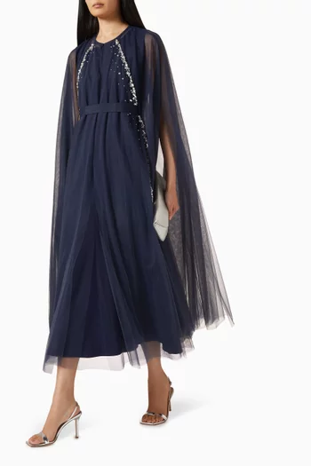 Embellished Cape & Dress Set in Tulle & Satin